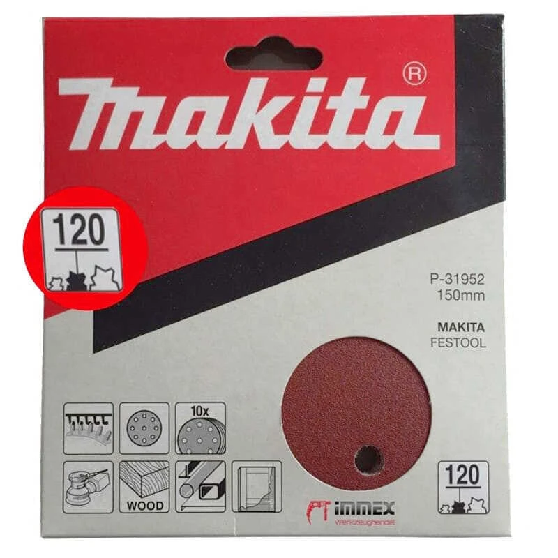 Disques Abrasifs Ø150 Mm Auto-agrippant Grain 120 8 + 1 Trous (10 Pcs) - MAKITA P-31952 2 Disques Abrasifs Ø150 Mm Auto-agrippant Grain 120 8 + 1 Trous (10 Pcs) - MAKITA P-31952 – Image 2